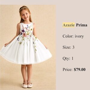 Azazie Prima Floral Embroidered Kids Dress in Ivory size 3T